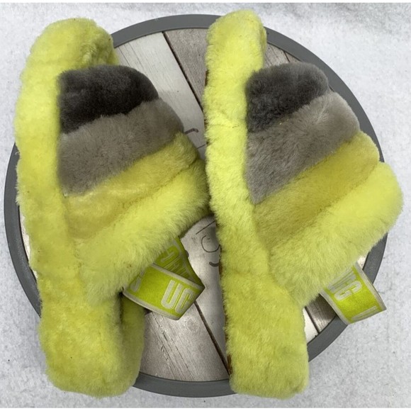 UGG Fluff Yeah Slides Sheepskin Slippers Sulfur Multi Yellow Women's US 6 - Picture 10 of 13